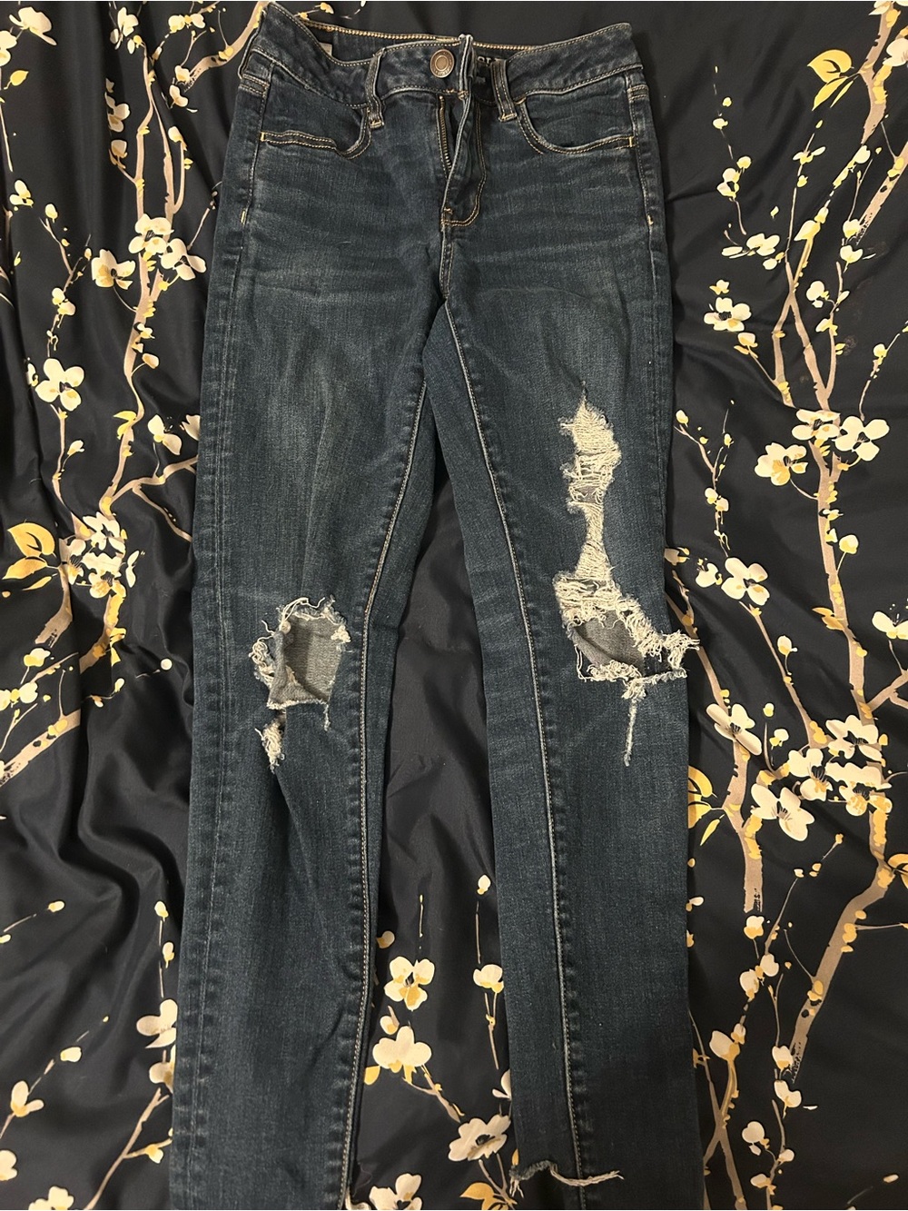 American Eagle Outfitters Dark Wash Ripped Skinny Jeans